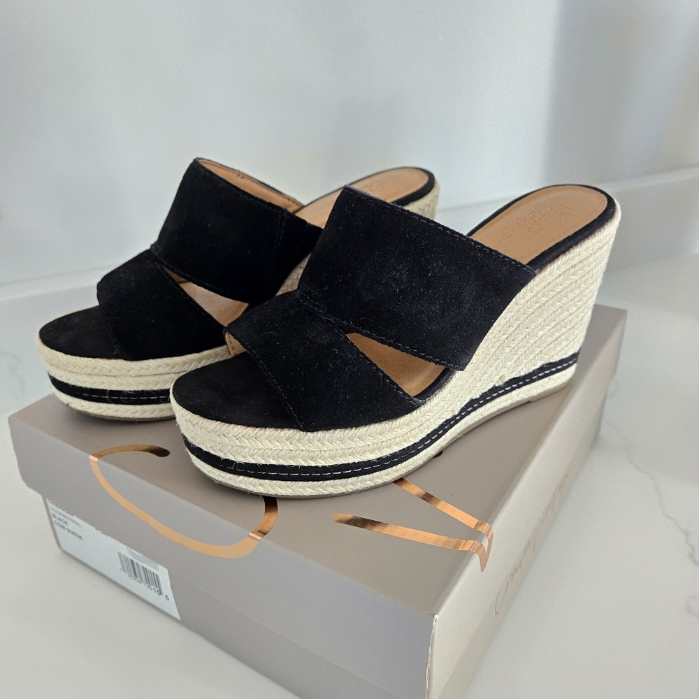 Crown Vintage CV-ERASIN Black Wedge Show Sandal Size 6.5